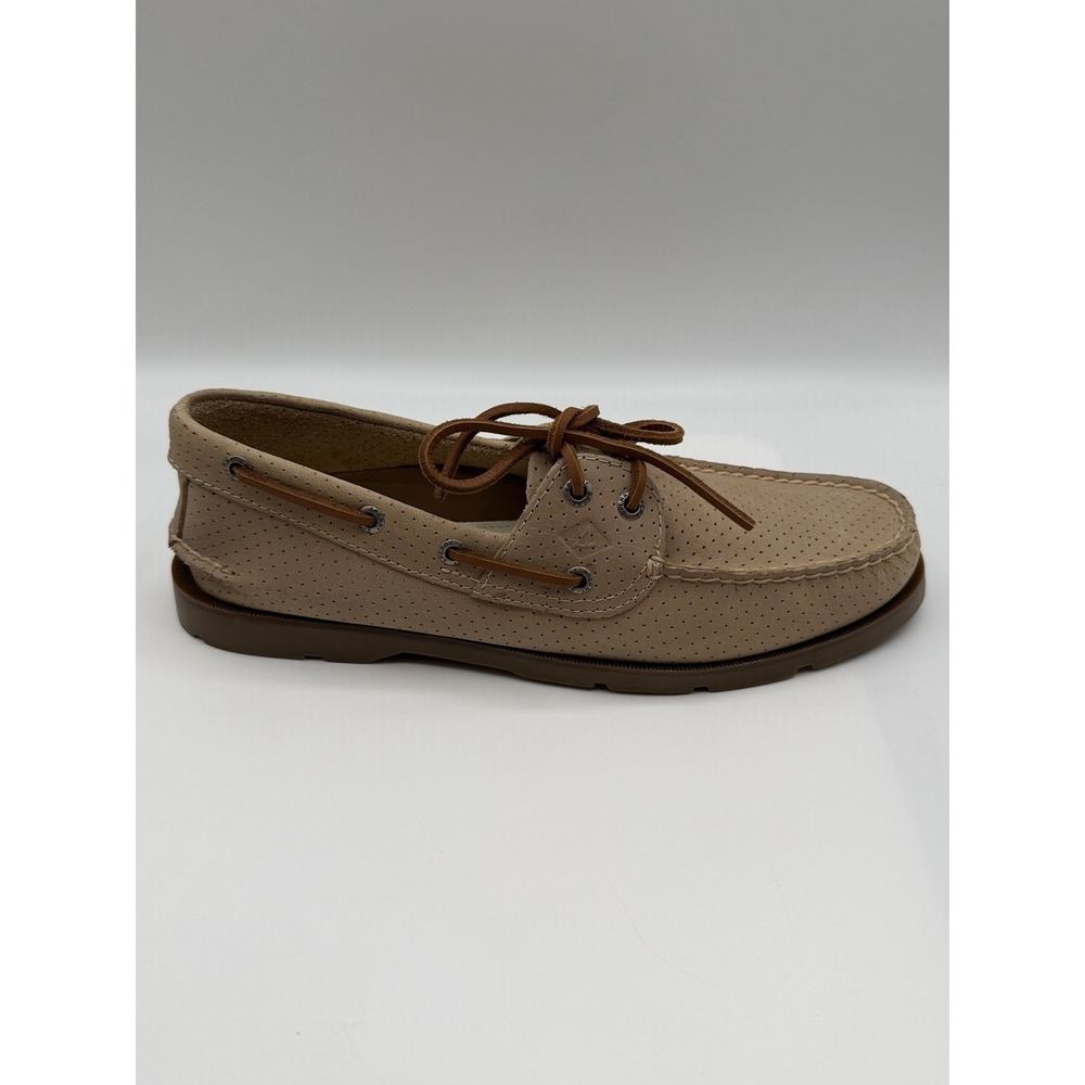 Sperry Boat Shoes Mens 9.5, EU: 42.5, Light Tan Leeward 2-Eye Perforated Leather